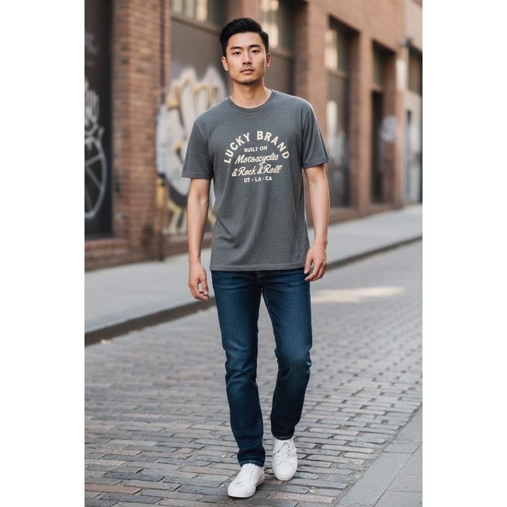 Lucky Brand Men's T shirt Small Black Logo Cotton polyester rayon new with tag